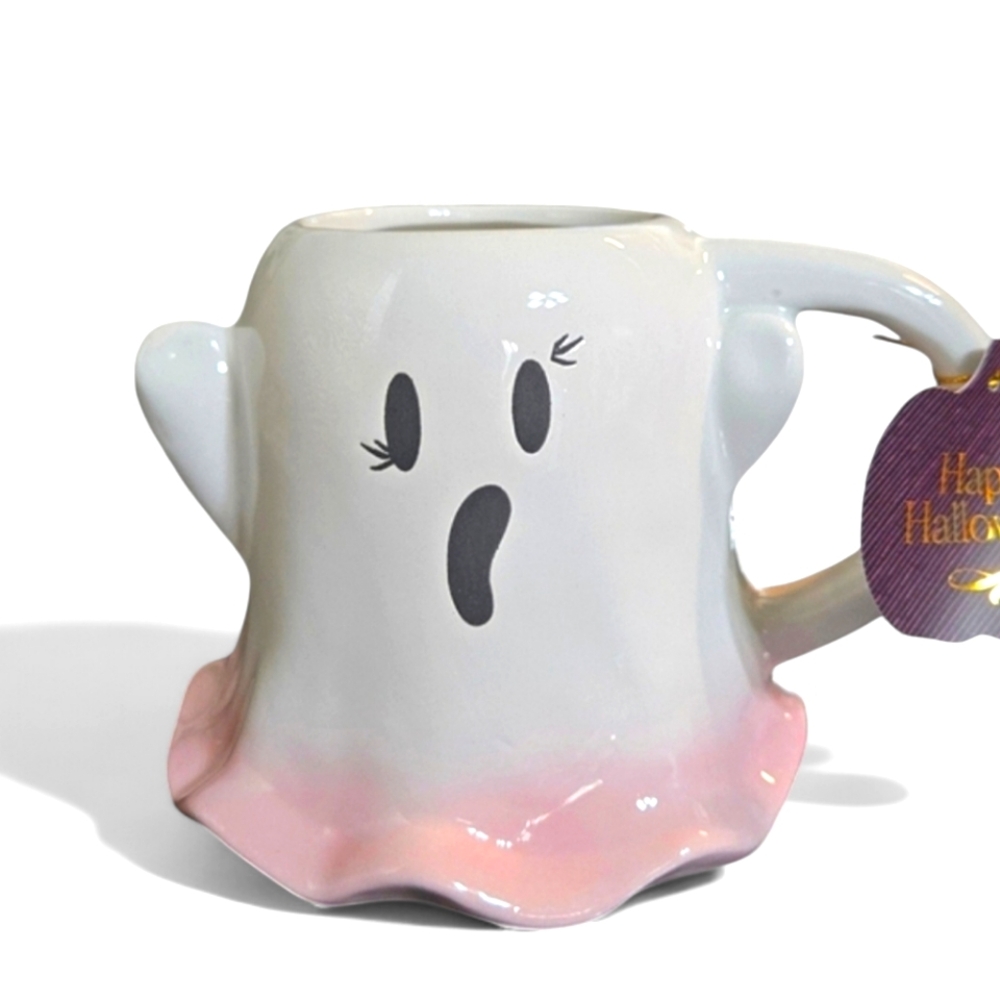 Pink Ghost Happy Halloween Coffee Mug Cup